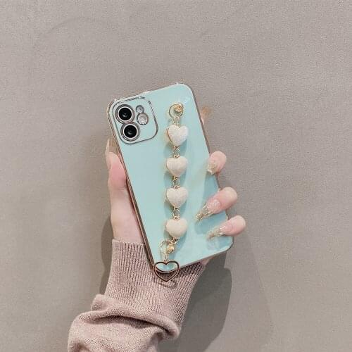 Fashion Love Heart Bracelet Chain Phone Case For iPhone 11 12 Pro Max Luxury Plating Soft TPU Shockproof