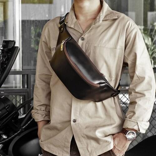 Retro Genuine Leather Men Chest Bag Handmade Large Capacity Messenger Crossbody Bags For Women Shoulder Bag Waist Travel Bag