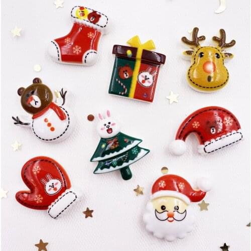 New 40pcs Resin 3D Colorful Christmas Combination Flatback Cabochon Stone Figurine Applique DIY Scrapbook Ornaments Craft
