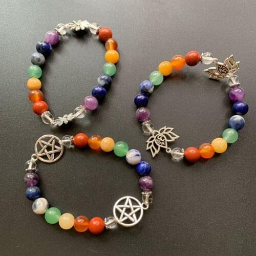 Polished Natural Healing Reiki 7 Chakra Beads Ball Bracelet for Girl Kids Children Unisex Chakra Crystal Quartz Tibetan Charms