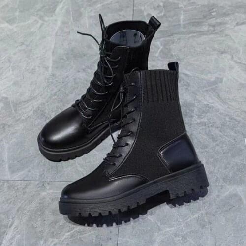 Hot Winter Boots Women Shoes Woman Boots Fashion Flat Round PU Ankle Boots 2020 Winter Elastic Lace Black Boots Comfortable Boot