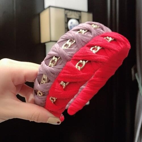 New Fashion Hairbands Headband Women Soft Cloth Cross Hair Bands Gold Alloy Chain Headwear Solid Headwear Autumn Hair Accessorie