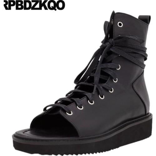 Genuine leather native black size 45 shoes large italian roman designer men gladiator sandals summer boots open toe platform