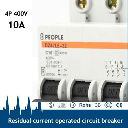 CE certificated 4P 10A RCCB Over-voltage protection Circuit Breaker