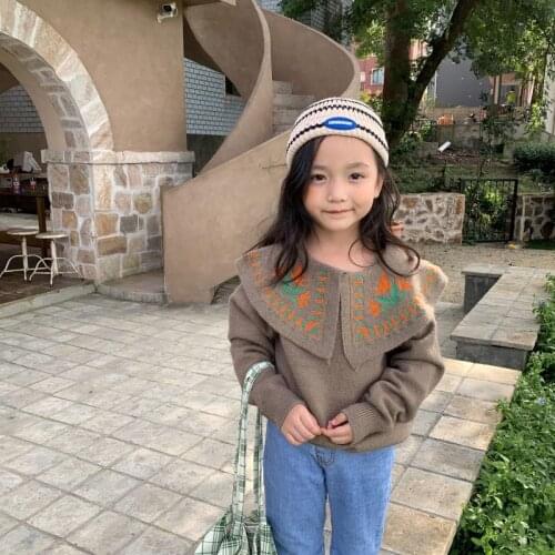 Girls Sweater Babys Coat Outwear 2021 Khaki Thicken Warm Winter Autumn Knitting Scoop Jacket Long Sleeve Childrens Clothing