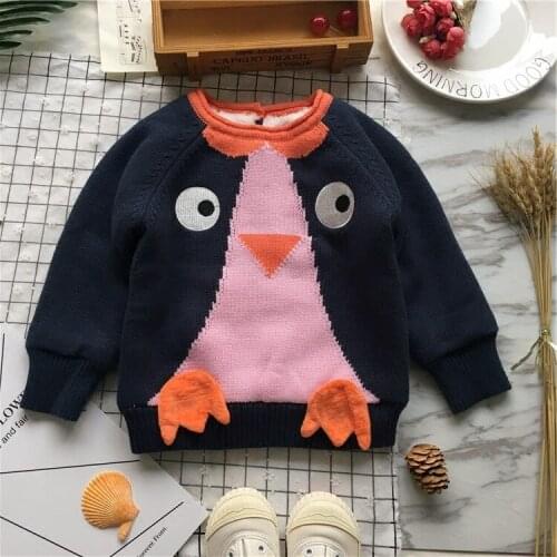 Tonytaobaby New Winter Boys and Girls Three Dimensional Penguin Knitted Sweater Baby Girl Sweater