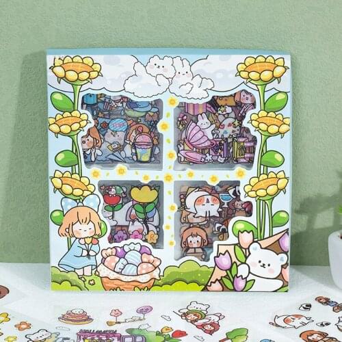 Yisuremia New Arrival 100pcs Kawaii Garden Stickers Set Decorative Diary Scrapbook Ipad Cartoon PET Stationery Sticker Gift