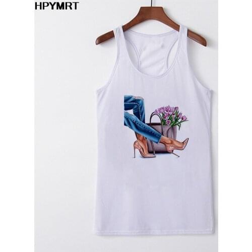 New Summer Women Fashion Vest Tank Tops Sexy Camisole O-neck Fun High heels Printed Lady Casual Loose Sleeveless 90s Female Top