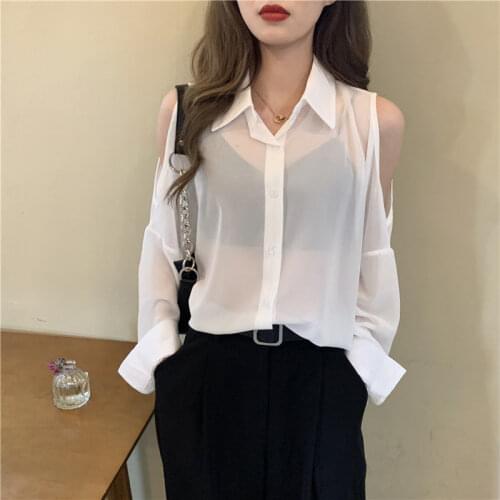 Blouse Women 2020 Summer Chiffon Shirt Loose Mid-Length off-Shoulder Shirt Blusas Ropa De Mujer