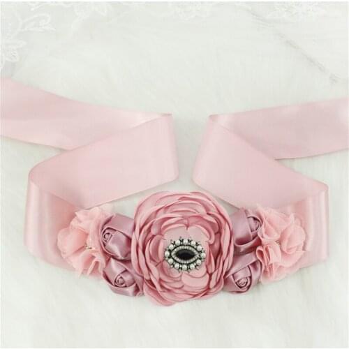 Waist Seal Rhinestone Beaded Ribbon Rose Flower Fashion Belts For Women Bride and Pregnant Chain Flower Belt Girls Dress Decor