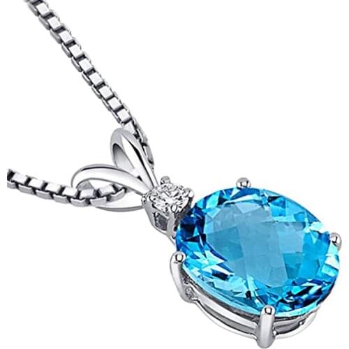 Huitan Novel Designed Women Necklace Oval Sky Blue Cubic Zirconia Unique Accessories for Party Fancy Gift Girl Statement Jewelry