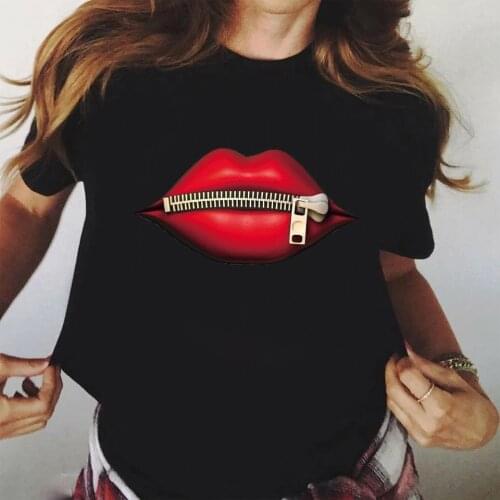 ZOGANKIN Summer Fashion Shirt Lips Leopard Graphic T Shirt Women Tops Base O-neckBlack Tees Kiss Leopard Lip Funny Girls Tshirt