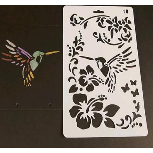 1pc Reusable Stencil Hummingbird Flower Walls Scrapbooking Painting Template Stamps Album Decor Embossing Office School Supplies