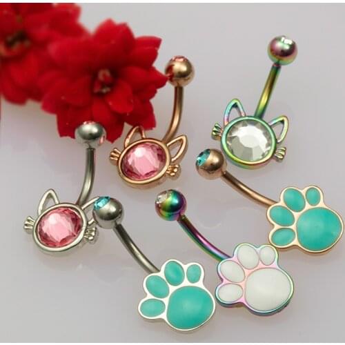1pc Sexy Navel Ring Belly Button Rings Belly Piercing Bar Dangling Ombligo Party Surgical Steel Paw for Woman Body Jewelry 14g