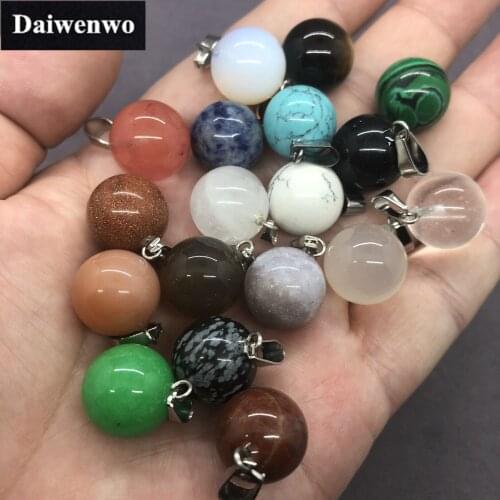 Spherical Round Pendant DIY for Necklace Women Natural Stone 18 Colors 14mm