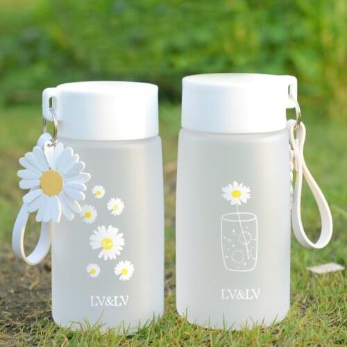 500Ml Cute Daisy Water Bottle Transparent Plastic Water Bottles BPA Free Frosted Water Bottle With Portable Rope Travel Tea Cup