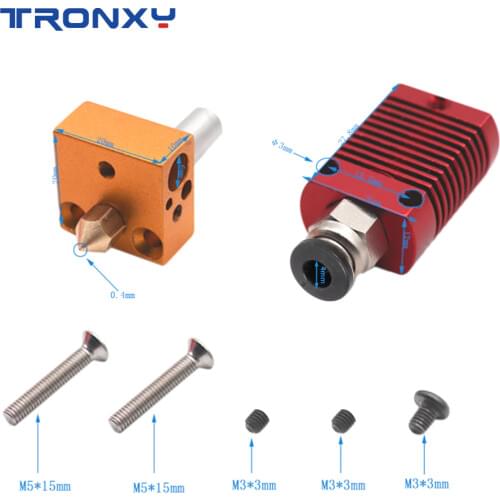 Tronxy XY-2 PRO and X5SA 3D Printer Parts and Accessories Orange Extrusion Head Kits with 0.4mm nozzle Strong Compatibility