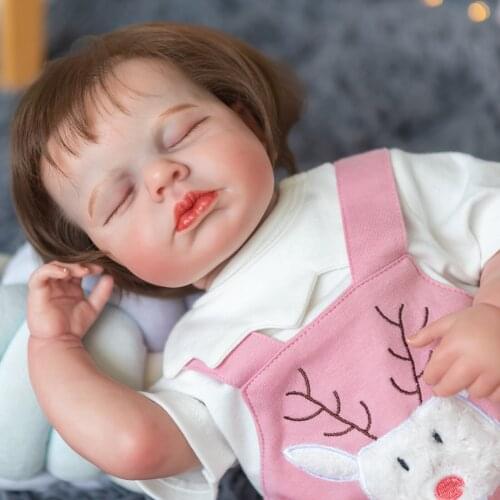 NPK 49CM Loulou Finished Bebe Reborn Doll Sleeping Detailed Hand Painting Visible Veins 3D looking multiple Layers Painting