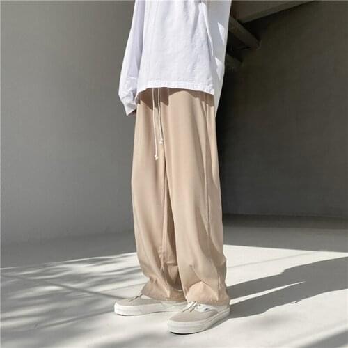Long Trouseres Man Fashion Easy Matching Summer Thin Korean Middle Waistline Suit Pant Oversize Straight-Leg Loose Mopping Pants