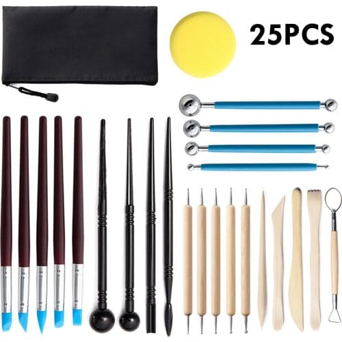 25pc Polymer Clay Tools Clay Sculpting Kit Sculpt Smoothing Wax Carving Pottery Ceramic Shapers Modeling Carved Tool