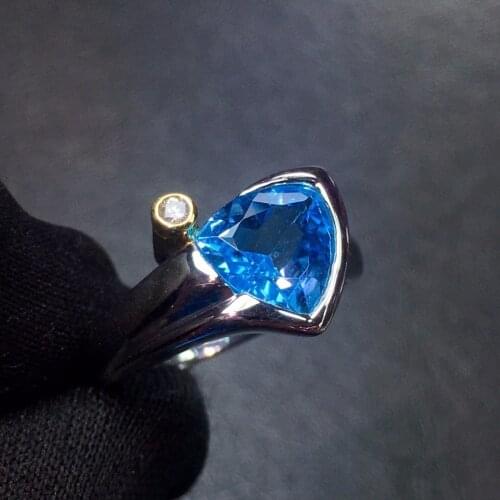 Fine Jewelry Pure Pt850 and 18 K Gold AU750 100% Natural Blue Topaz Gemstone 4.1ct Females Rings for Womens Fine Rings