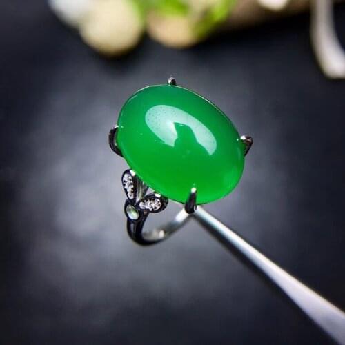 Natural green chalcedony ring, beautiful color, beautiful emerald beautiful, 925 silver, finger ring size support customization