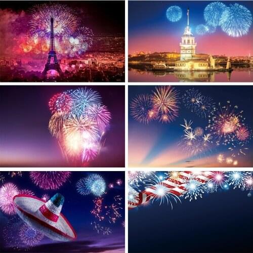 Laeacco Night Sky Colorful Fireworks Photo Background Room Decor Baby Child Portrait Vinyl Photocall Photography Backdrop Studio