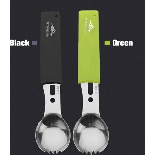 Multifunctional Stainless Steel Camping Cookware Spoon Fork Bottle Opener Portable Tool Safety Survival Durable
