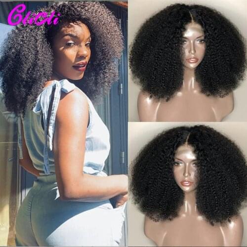 Mongolian Afro Kinky Curly Wig Human Hair Curly Bob Wig Lace Front Human Hair Wigs Pre Plucked Bob 4x4 Closure Wig 250% Density