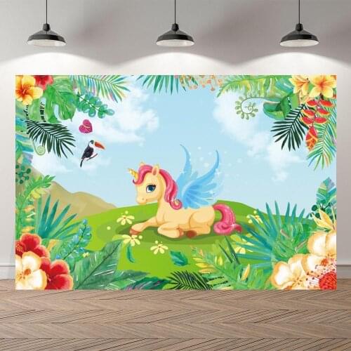 My Little Pony Cartoon Forest Green Leaves Kids 1st Birthday Backdrops Party Table Decor Flowers Frame Girl Photo Backgrounds