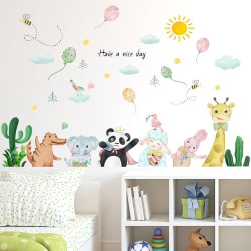 Cartoon Animal Wall Stickers for Kids Bedroom Decor Nursery Decals Boy Girl Room Wall Decoration DIY Self-adhesive Wallpaper