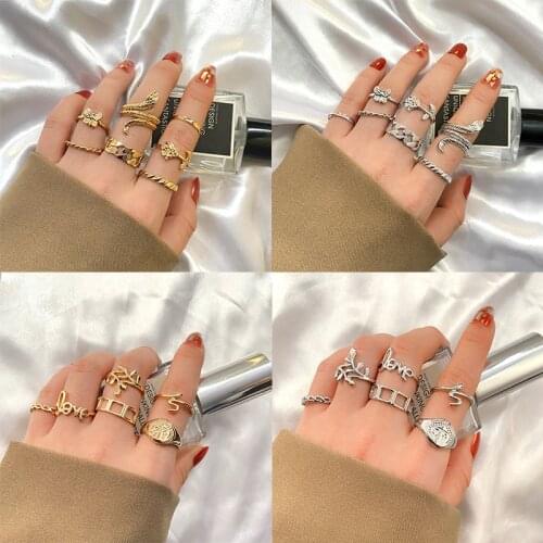 ZOVOLI Bohemia Simple Retro Luxuriou Women Rings Set Snake Butterfly Flower Love Geometric Finger Hollow Round Geometric Jewelry