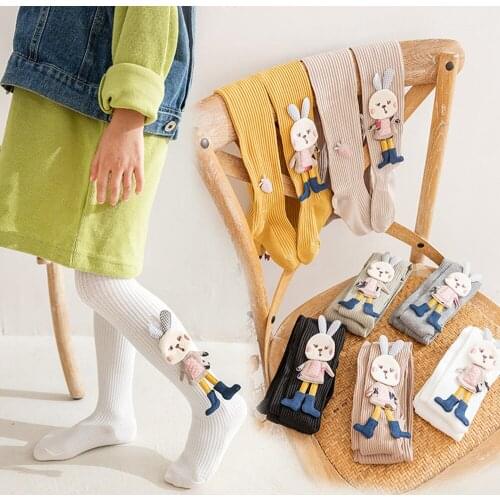 V-TREE Autumn Baby Girls Tights Cotton Candy Color Pantyhose Cute Rabbit Tigths Breathable Casual Stockings 2021