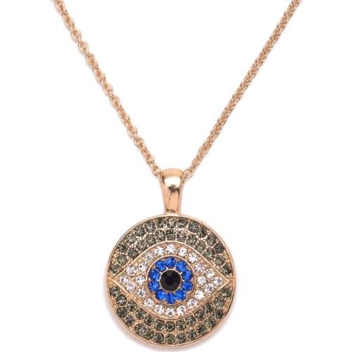 Vintage Rhinestone Blue Eye Pendants Necklaces For Women Simple Eye Shape Necklace Wedding Jewelry Gift Turkey Choker
