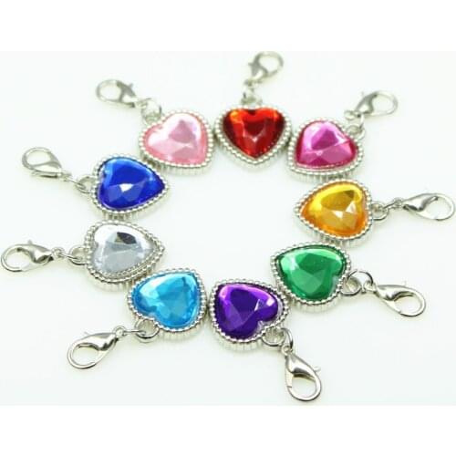 New arrive 20pcs mix crystal heart charms resin dangle charms birthstone lobster clasp charms diy bracelet jewelry hanging charm