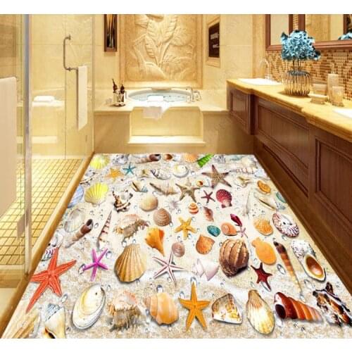 Custom Flooring Wallpaper 3d Floor Beach shell Bathroom Floor Mural PVC Self-adhesive Non-slip and waterproof Wallpaper