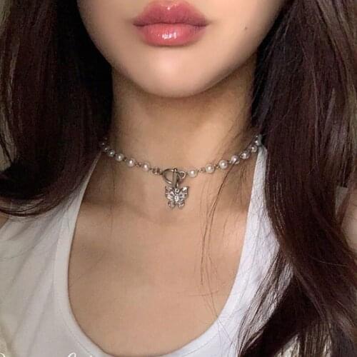 Retro Zircon Butterfly Necklaces For Women Girls Pearls Choker Necklace Classic Party Wedding Daily Fashion Jewelry