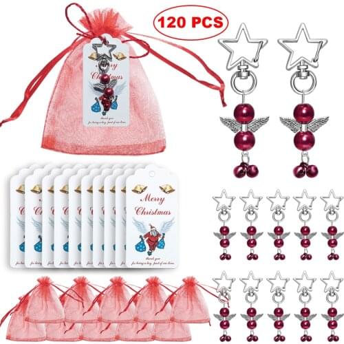 Christmas Tree Pendant Gift Bag Merry Christmas Santa Tag Card with Angel Star Keyring for Navidad Party Home Ornaments Decor