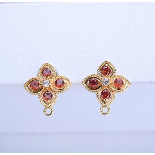 Color Retention 18K True Gold Filled Red Zircon Leaf With Hoop Ring Stud Earrings DIY Jewelry Making Findings Accessories