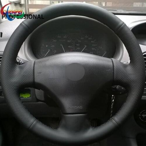DIY Hand-Stitched Non-slip Black Leather Car Steering Wheel Cover For Peugeot 206 2003-2006 Car Interior Accessories