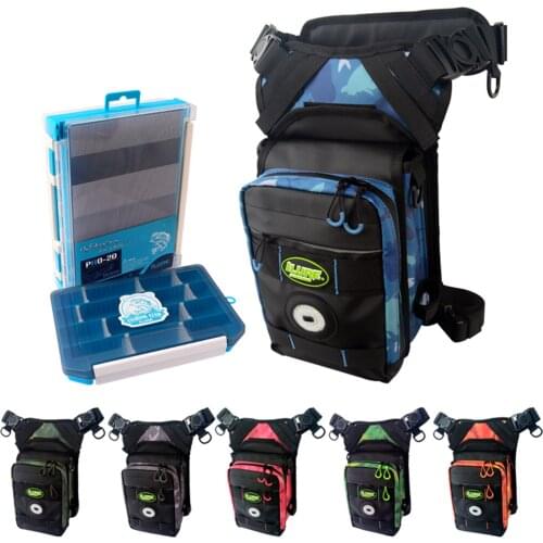 Fishing Tackle Bag Single Shoulder Fishing Bag Crossbody Pack Fishing Gear Waist Bag with 2 Bait Boxes LED Warning Light