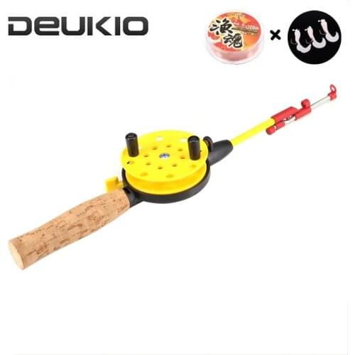 Telescopic Mini Ice Fishing Pole Rod Combo Durable Plastic Children Fishing Reel Rod 1.5# Line Set Winter Fishing Tackle Set
