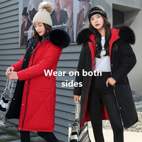 Thick Warm Winter Jacket Women Winter Coat With Fur Lining Hooded Female Long Winter Coat Parkas Snow Wear Wear on both sides