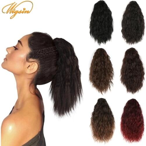 WIGSIN Synthetic Short Ponytail Afro Kinky Curly Drawstring Clip in Hair Extension Natural Black Fluffy Hairpiece for Women