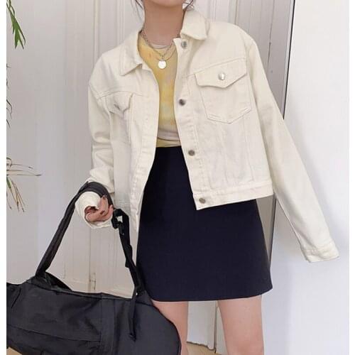 New 2020 Autumn Winter Women Denim Jacket Pockets Streetwear Short Fashionable Korean Style Oversize Lady Jeans Tops JK8060