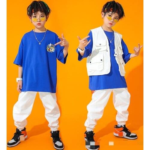 Girls Hip Hop Clothing Loose Crop Tops Red Cargo Pants Short Sleeve Hiphop Outfits Jazz Dance Performance Stage Costumes