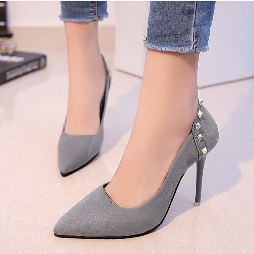 Spring New 10cm Pointed High Heels 2019 Fine With Nightclub Sexy Suede Shallow Mouth Wild Work Single Shoes Female