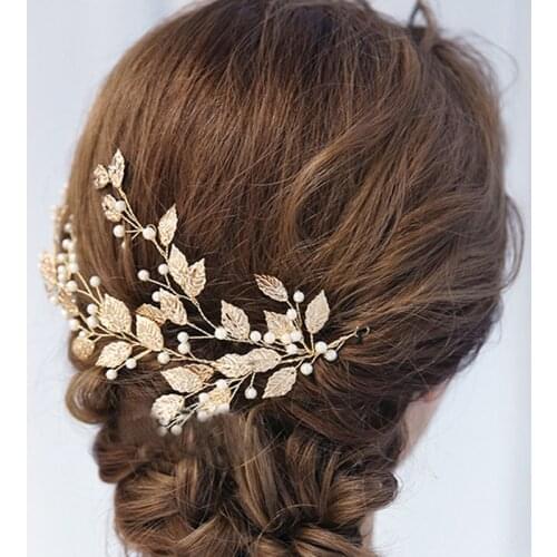 FirstStar Handmade Elegant Gold Leaf Wedding Head Dress Pearl Bridal Hair Piece For Prom Women Headband Accessories Jewelry