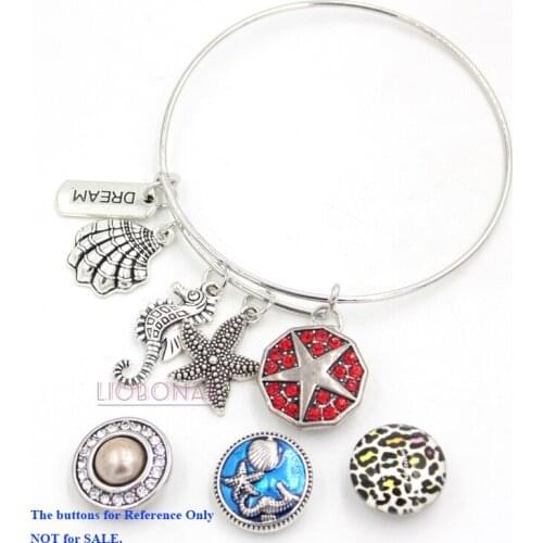 1PC New Arrival Snap Jewelry Starfish Seahorse Sea Shell Dream Charm Ocean Bracelet Snap Bracelet Bangle For women Gift