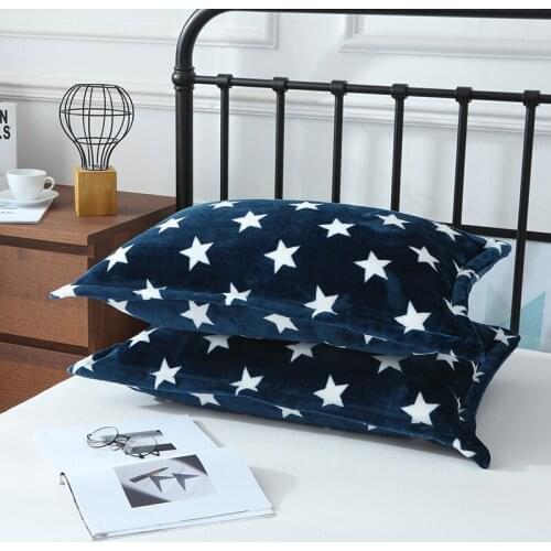 2pcs Printed Flannel Pillow Cases Winter Soft Warm Thick Coral Fleece Pillowcase 48*74cm
